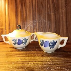Stangl Pottery Dahlia hand painted sugar dish and creamer